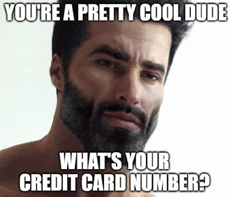 You're a pretty cool dude Мем с серьезным мужчиной и надписью «You're a pretty cool dude. What's your credit card number?»