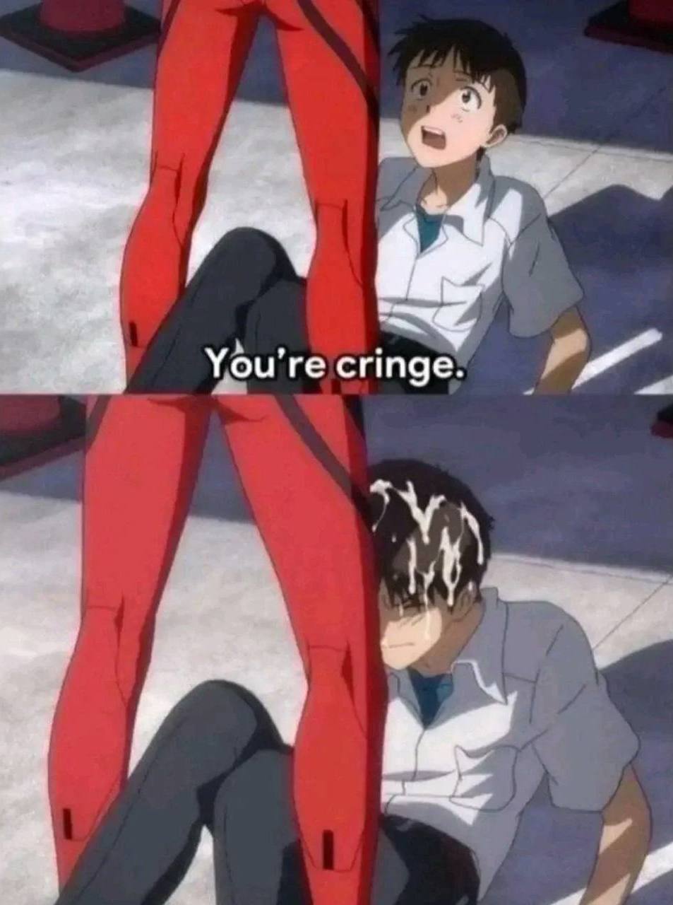 You're cringe Мем с Синдзи, которого обливают "You're cringe"
