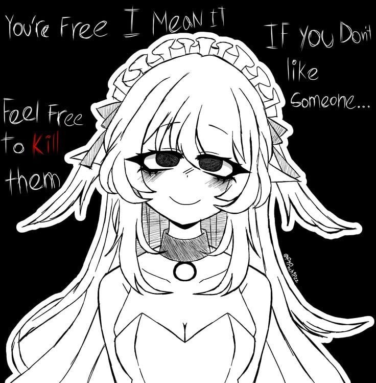Милая аниме-горничная с жуткой улыбкой говорит: «You're free, I mean it. If you don't like someone... feel free to kill them»