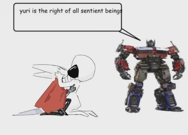 Оптимус Прайм говорит, что юри — это право всех разумных существ, а Хорнет и The Knight обнимаются