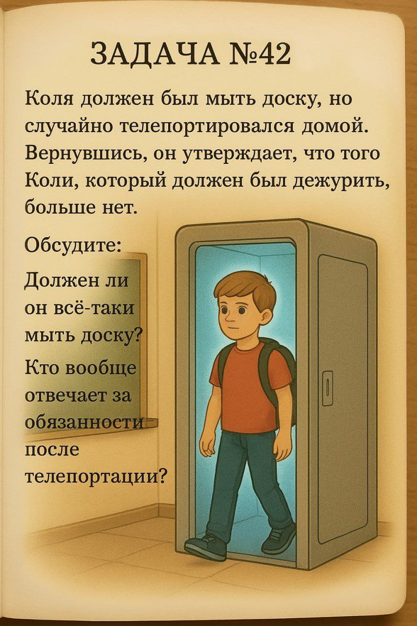 Задача №42. Кто отвечает за обязанности после телепортации Задача №42: Коля телепортировался домой. Кто вообще отвечает за обязанности после телепортации?