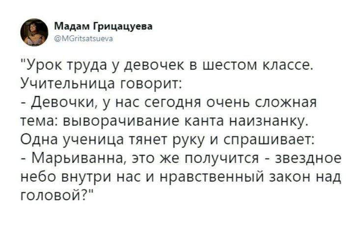 Звездное небо внутри нас Цитата из твиттера Мадам Грицацуевой про урок труда в шестом классе