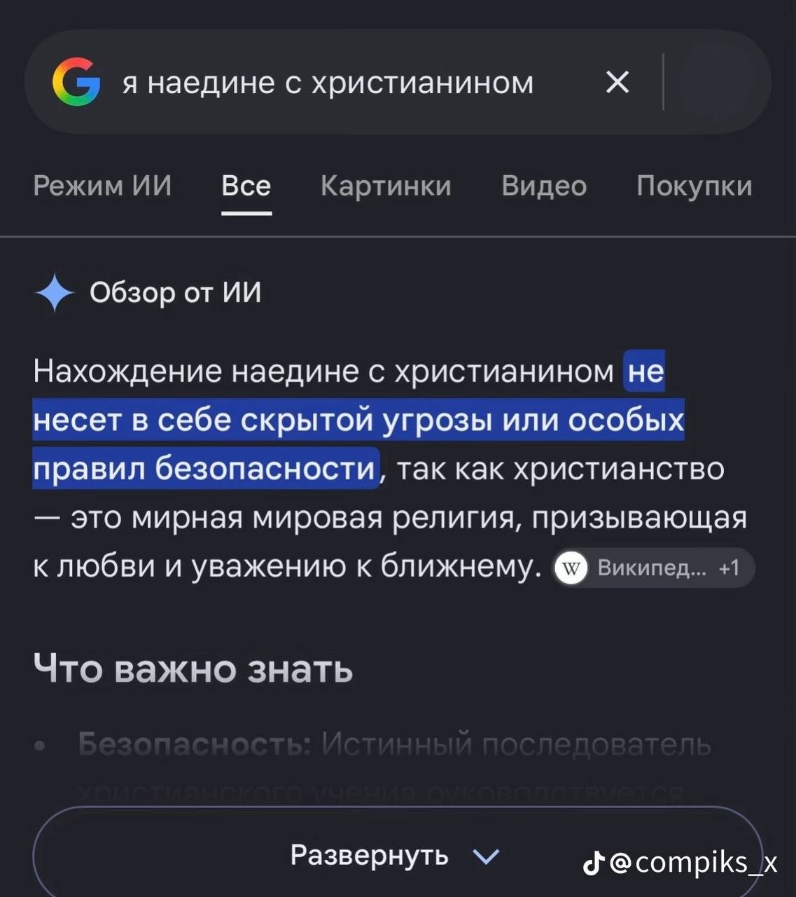 Google ИИ успокаивает пользователя: находиться наедине с христианином безопасно, ведь христианство — мирная религия